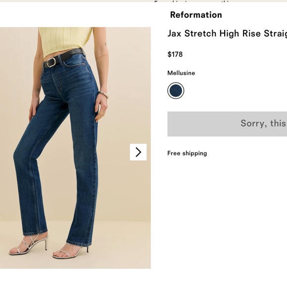 Reformation Jax Stretch High Rise Straight Jeans Blue - Size 24 - Picture 1 of 7